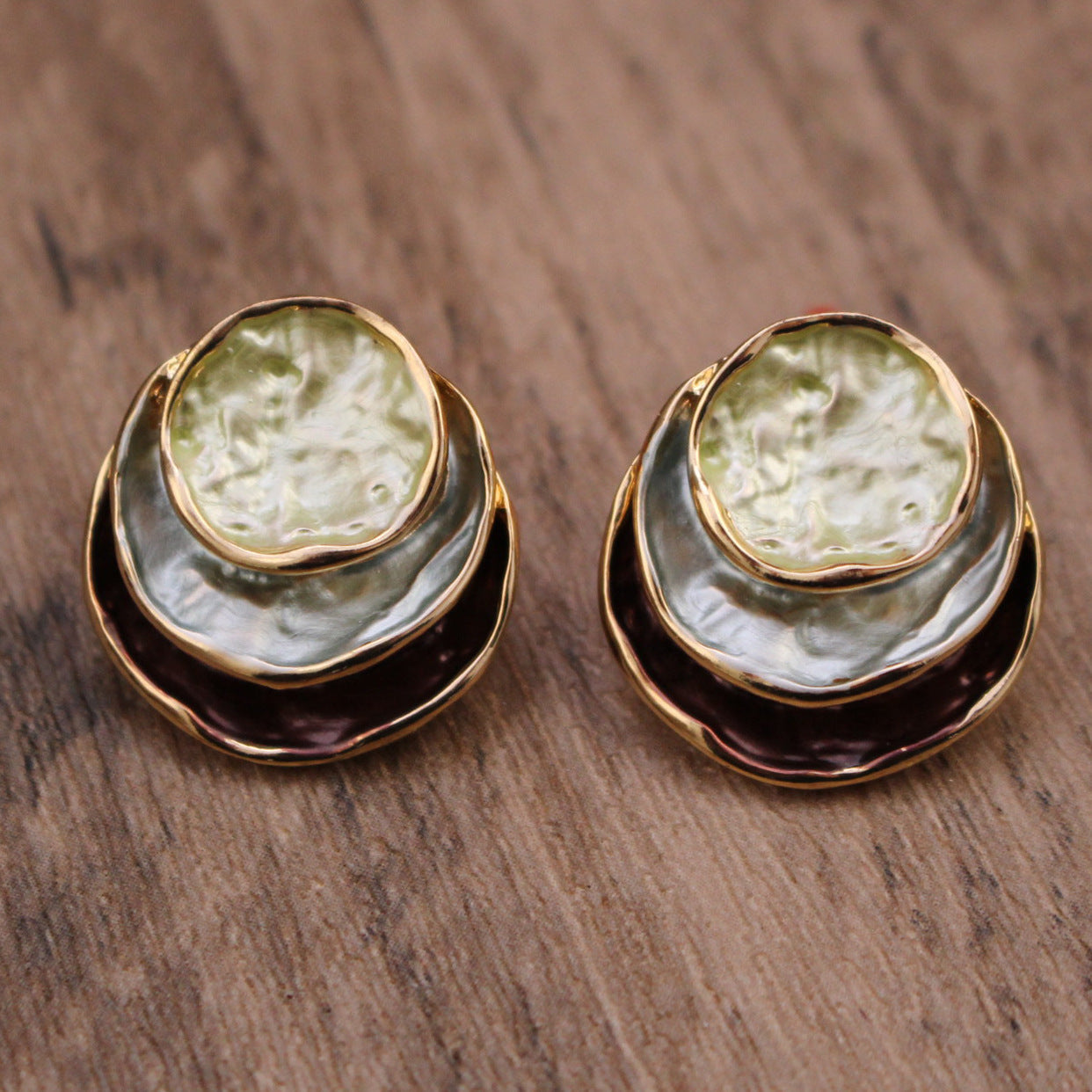 Three-colored Painting Round Earrings