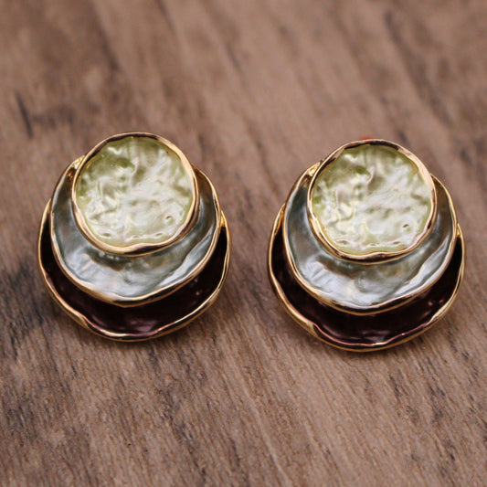 Three-colored Painting Round Earrings