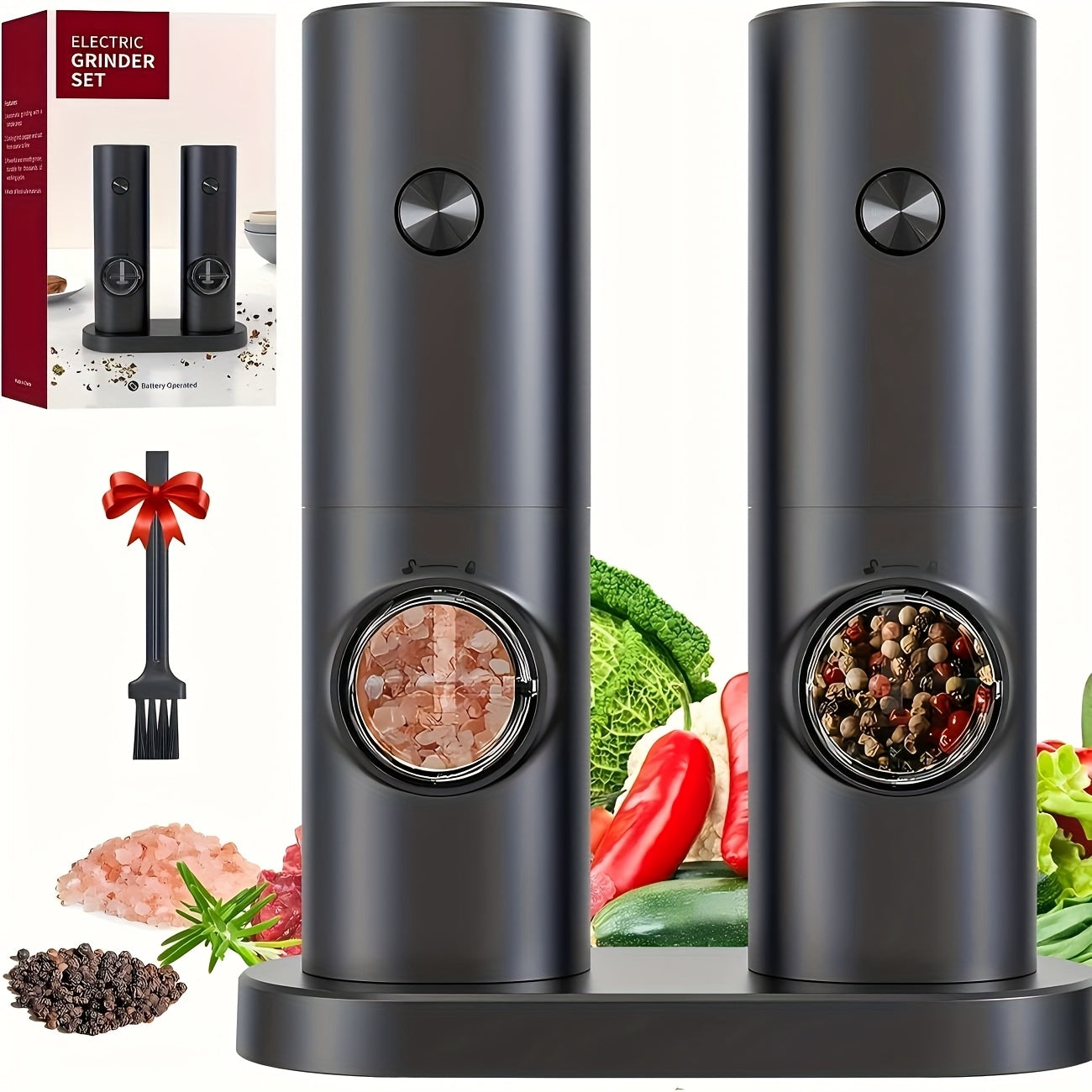 OneClick Electric Salt Pepper Grinder DualCompartment LED Light