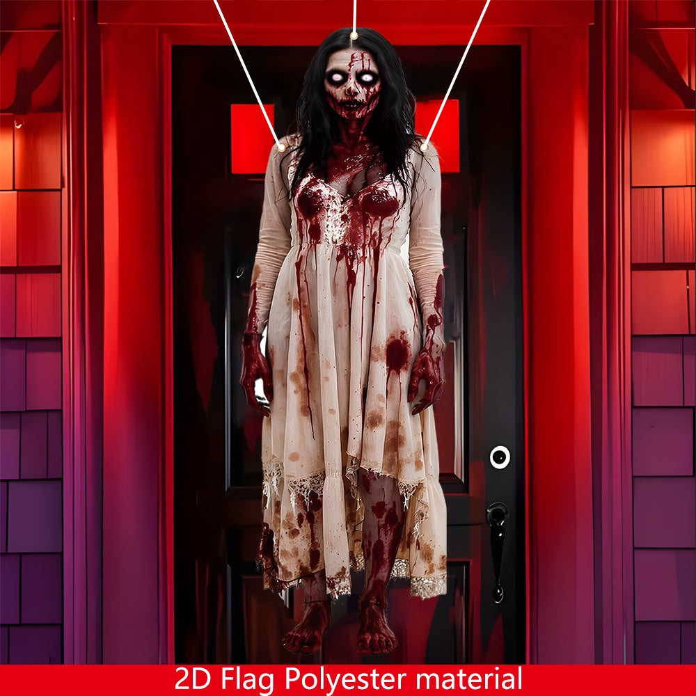 Spooky Zombie Lady Halloween Door Hanging Backdrop