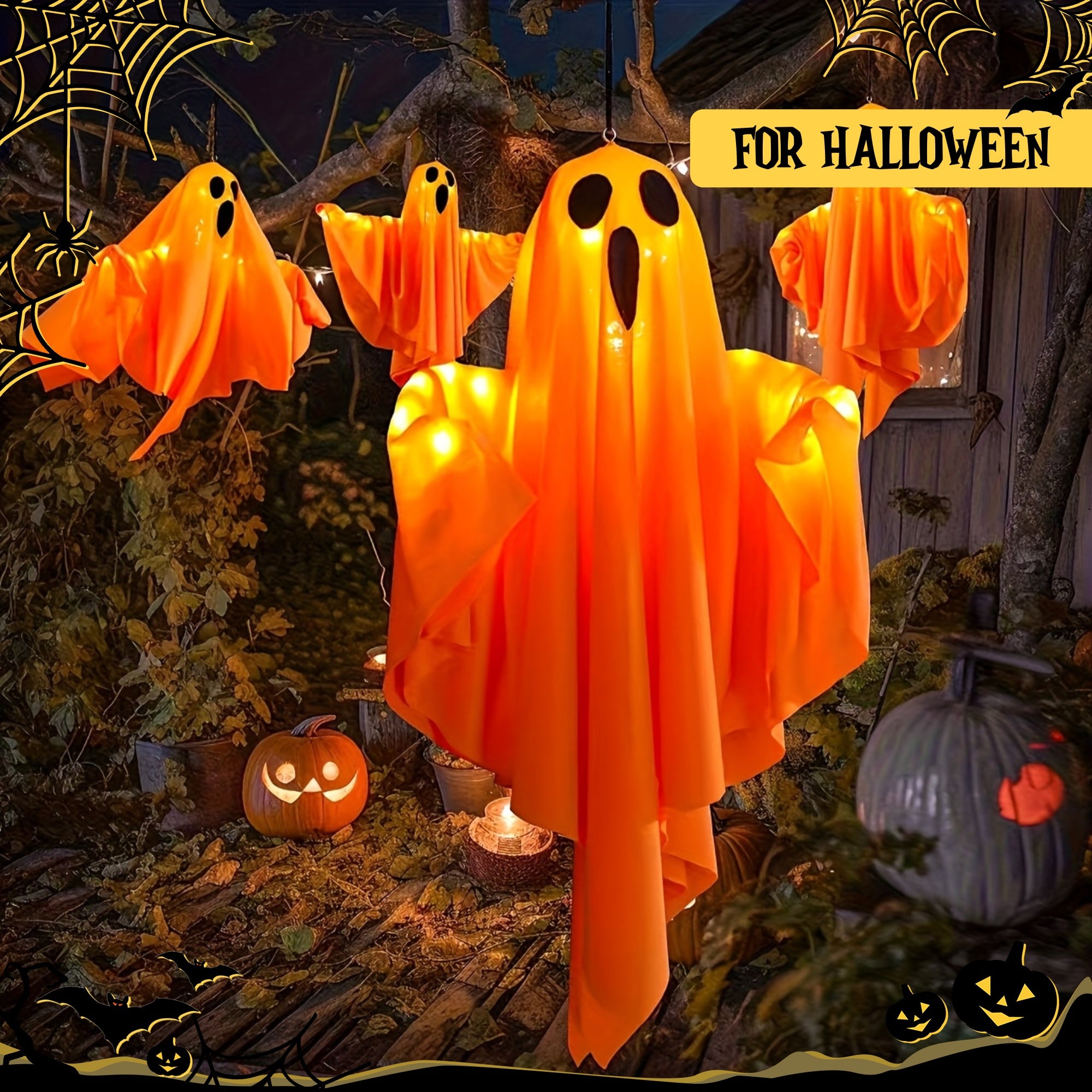 3Piece Halloween LED Ghost Lights Hang Adjust Decorate